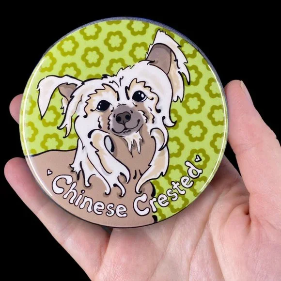 Chinese Crested Dog Magnet, Handmade Retro Pet Portrait Decor gift 3.5" - Picture 2 of 3